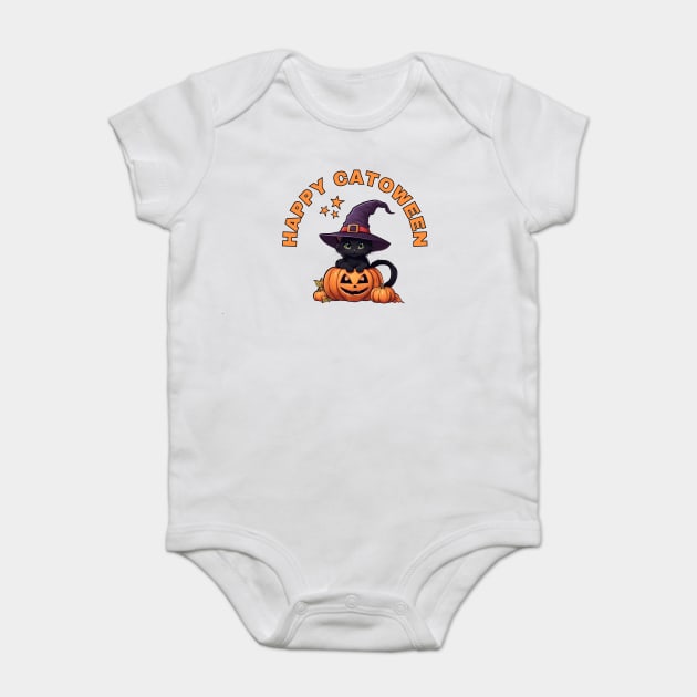 Happy Catoween Black Kitten Cat and Pumpkins Cheeky Witch® Baby Bodysuit by Cheeky Witch